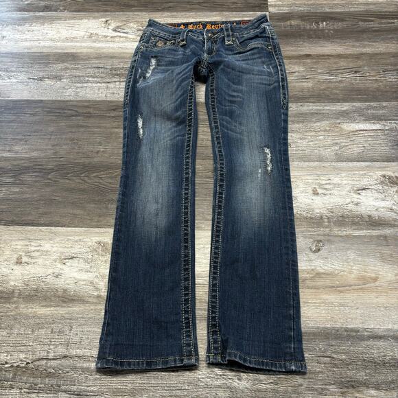 Vintage Y2K Rock Revival Blue Women 27 Mallgoth Distressed Celine Straight Jeans - Picture 2 of 11